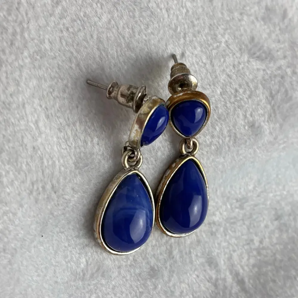 Blue Teardrop Pierced Earrings Cobalt Royal Event Cocktail Feminine Dangle Guest
